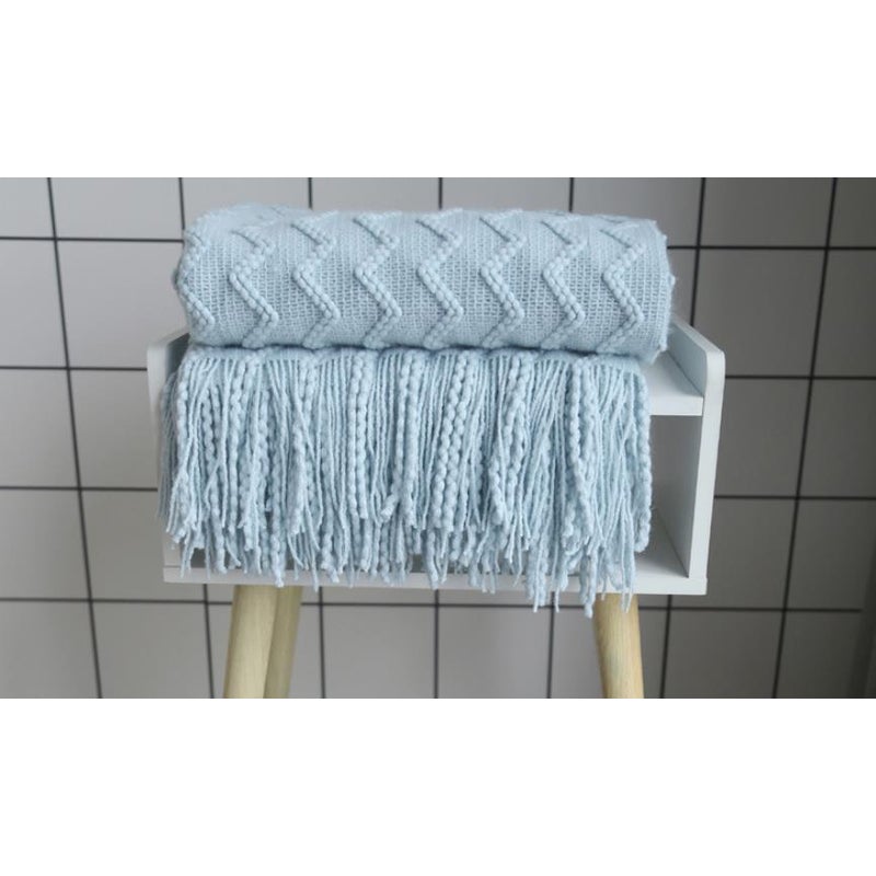 125Cm X 200Cm Warm Cozy Knitted Throw Blanket Light Blue