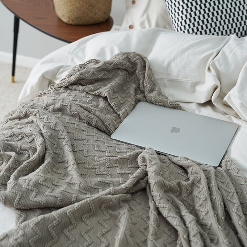 125Cm X 200Cm Warm Cozy Knitted Throw Blanket Light Grey
