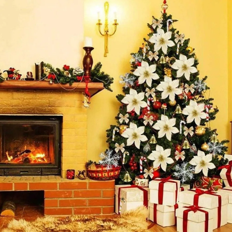 120Pcs Christmas Tree Decoration Flowers Ornaments Set Artificial With Clip Diy Decorations