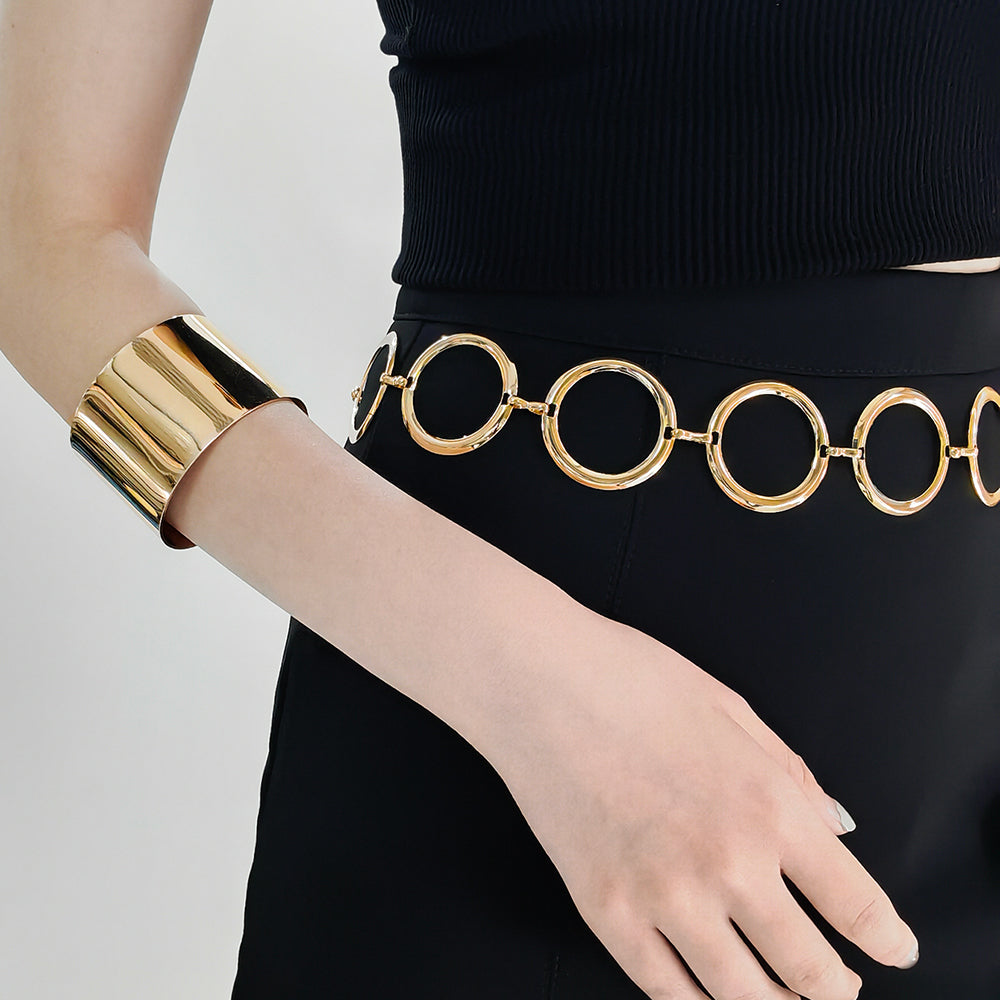Veile Studios Fashion Circle Metal Waist Chain Belt Women Decorative Dress Hollow Accessories