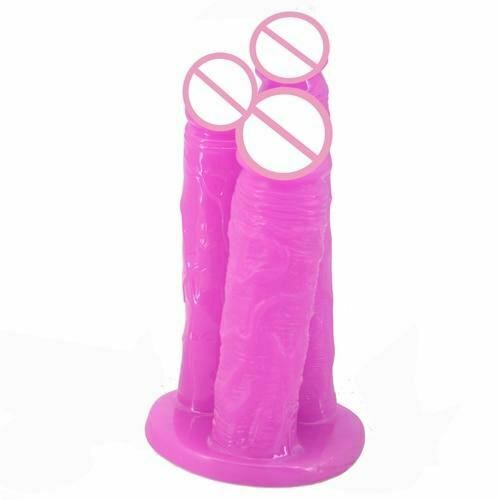 Big Three Dildo Dong Triple Penetration Purple Brown Flesh Realistic Penis Large