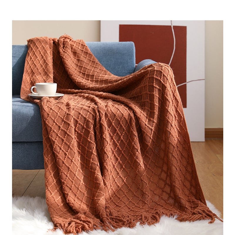 127Cm X152cm Warm Cozy Knitted Throw Blanket Coffee