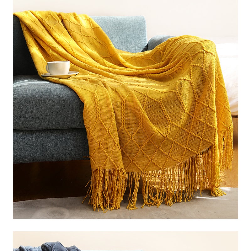 127Cm X 152Cm Warm Cozy Knitted Throw Blanket Yellow - Yellow - Standard - Style 5