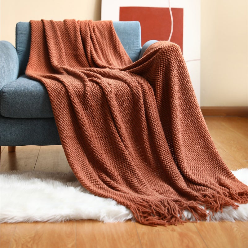127Cm X 152Cm Warm Cozy Knitted Throw Blanket Brown Style