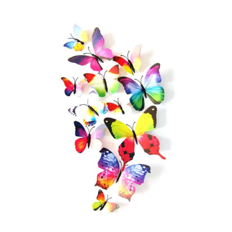 12 Pcs / Set Rainbow Colourful 3D Pvc Butterfly Wall Sticker Decor