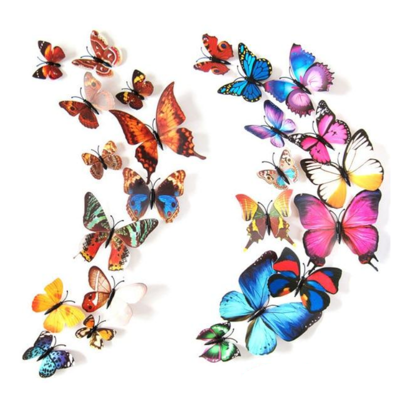 12 Pcs / Set Rainbow Colourful 3D Pvc Butterfly Wall Sticker Decor