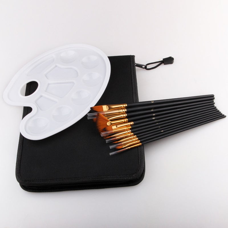 12Pcs Nylon Paint Brushes Pen Professional Oil Watercolor Paintbrush Set With Color Palette Pencil Case For School Suppl