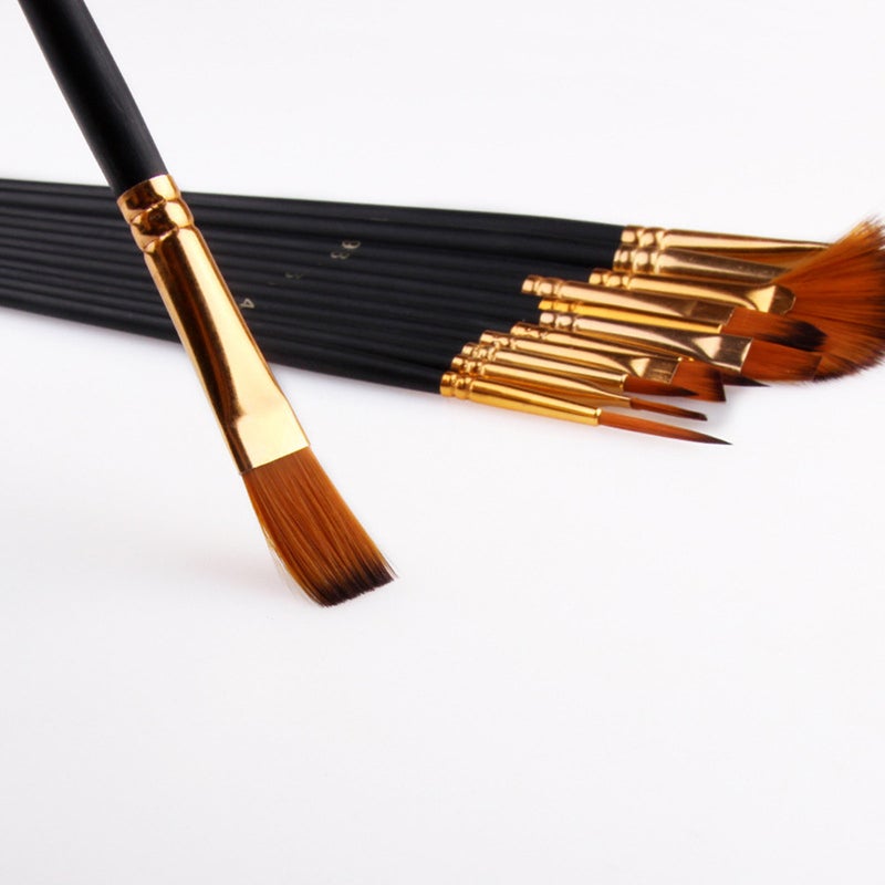 12Pcs Nylon Paint Brushes Pen Professional Oil Watercolor Paintbrush Set With Color Palette Pencil Case For School Suppl