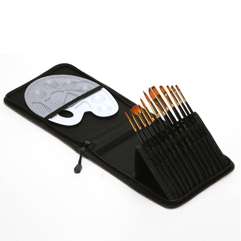 12Pcs Paint Brush Set Palette With Brushes Carrying Case For Watercolor Oil Acrylic Painting