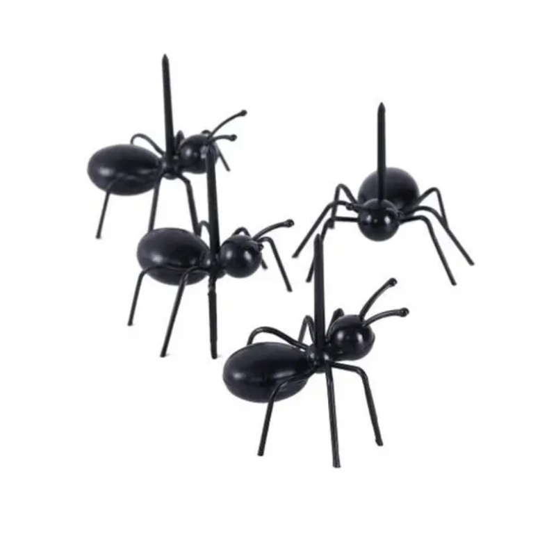 12Pcs Creative Ant Style Plastic Safety Fruit Forks Cake Salad Black