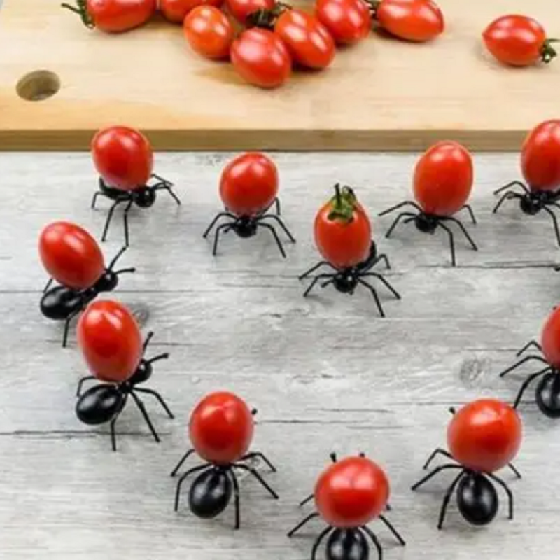 12Pcs Creative Ant Style Plastic Safety Fruit Forks Cake Salad Black