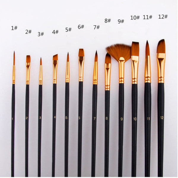 12Pcs Nylon Paint Brushes Pen Professional Oil Watercolor Paintbrush Set With Color Palette Pencil Case For School Suppl