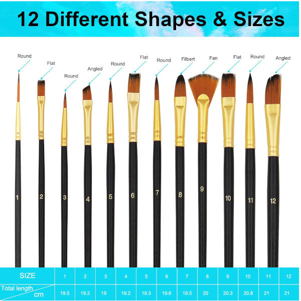 12Pcs Nylon Paint Brushes Pen Professional Oil Watercolor Paintbrush Set With Color Palette Pencil Case For School Suppl