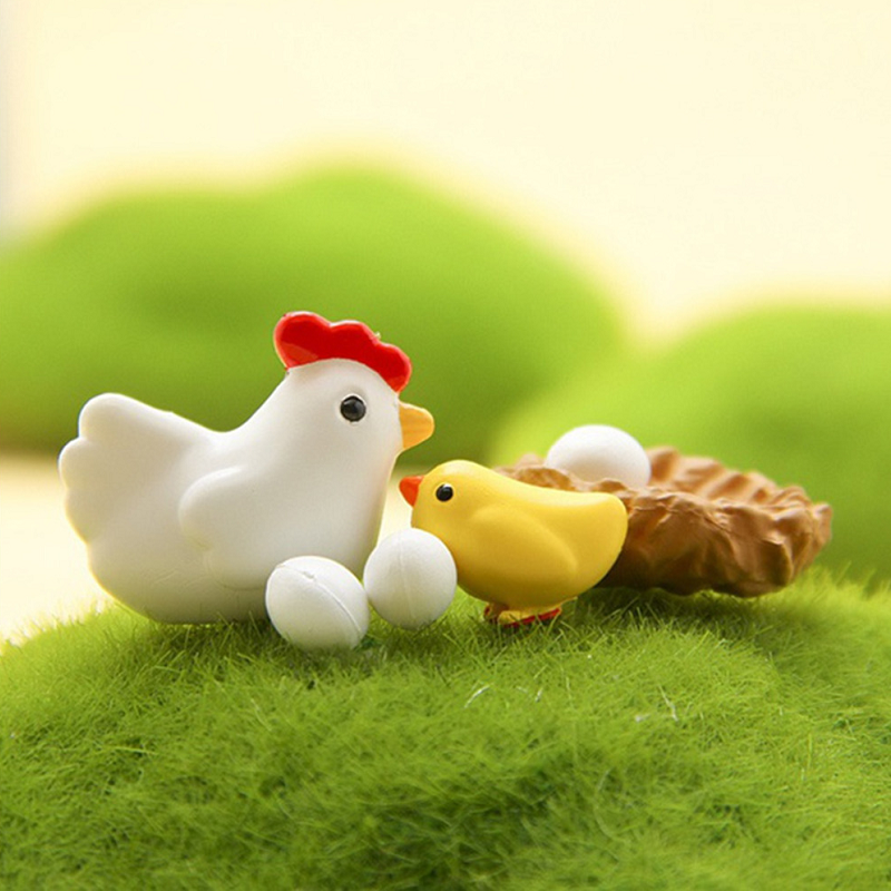 12Pcs Miniature Hen Chicken Family Egg Statue Figurine Doll House Garden Decor
