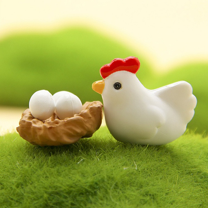 12Pcs Miniature Hen Chicken Family Egg Statue Figurine Doll House Garden Decor
