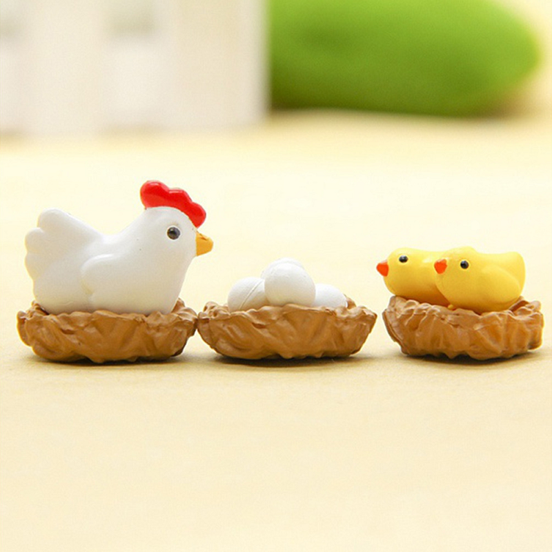 12Pcs Miniature Hen Chicken Family Egg Statue Figurine Doll House Garden Decor