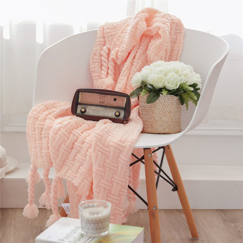 130 X 160Cm Cozy Throw Blankets Criss Cross Pattern Baby Pink