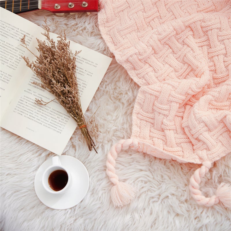 130 X 160Cm Cozy Throw Blankets Criss Cross Pattern Baby Pink