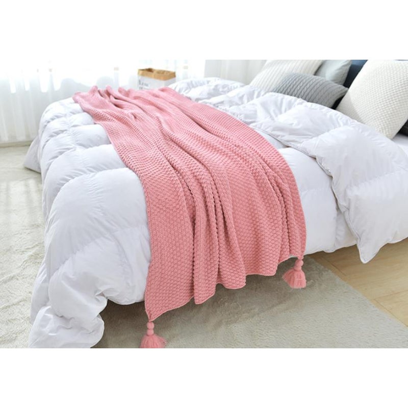 130Cm X 170Cm Warm Cozy Knitted Throw Blanket Pink