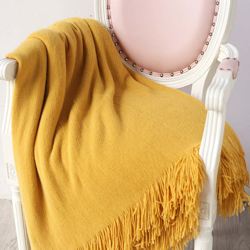 130Cm X 200Cm Warm Cozy Knitted Throw Blanket Yellow