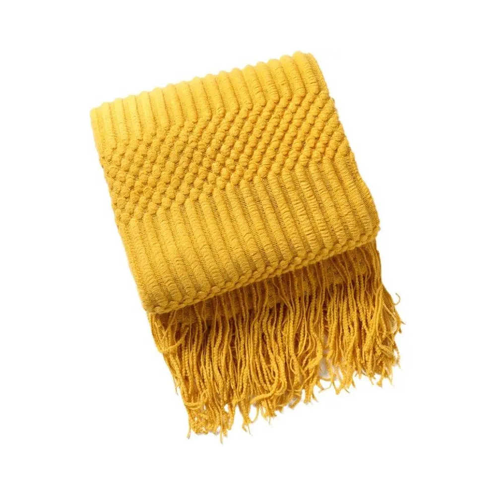 130Cm X 200Cm Warm Cozy Knitted Throw Blanket Yellow