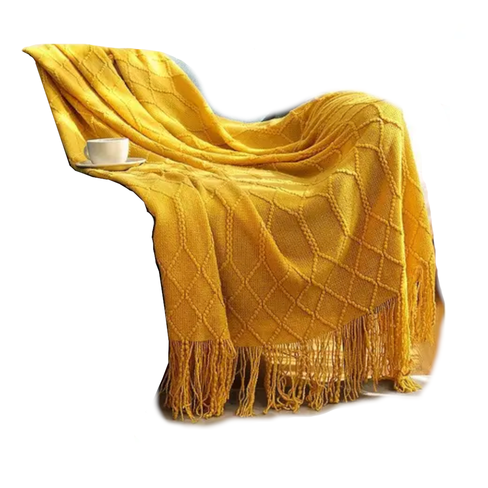 130Cm X 200Cm Warm Cozy Knitted Throw Blanket Yellow