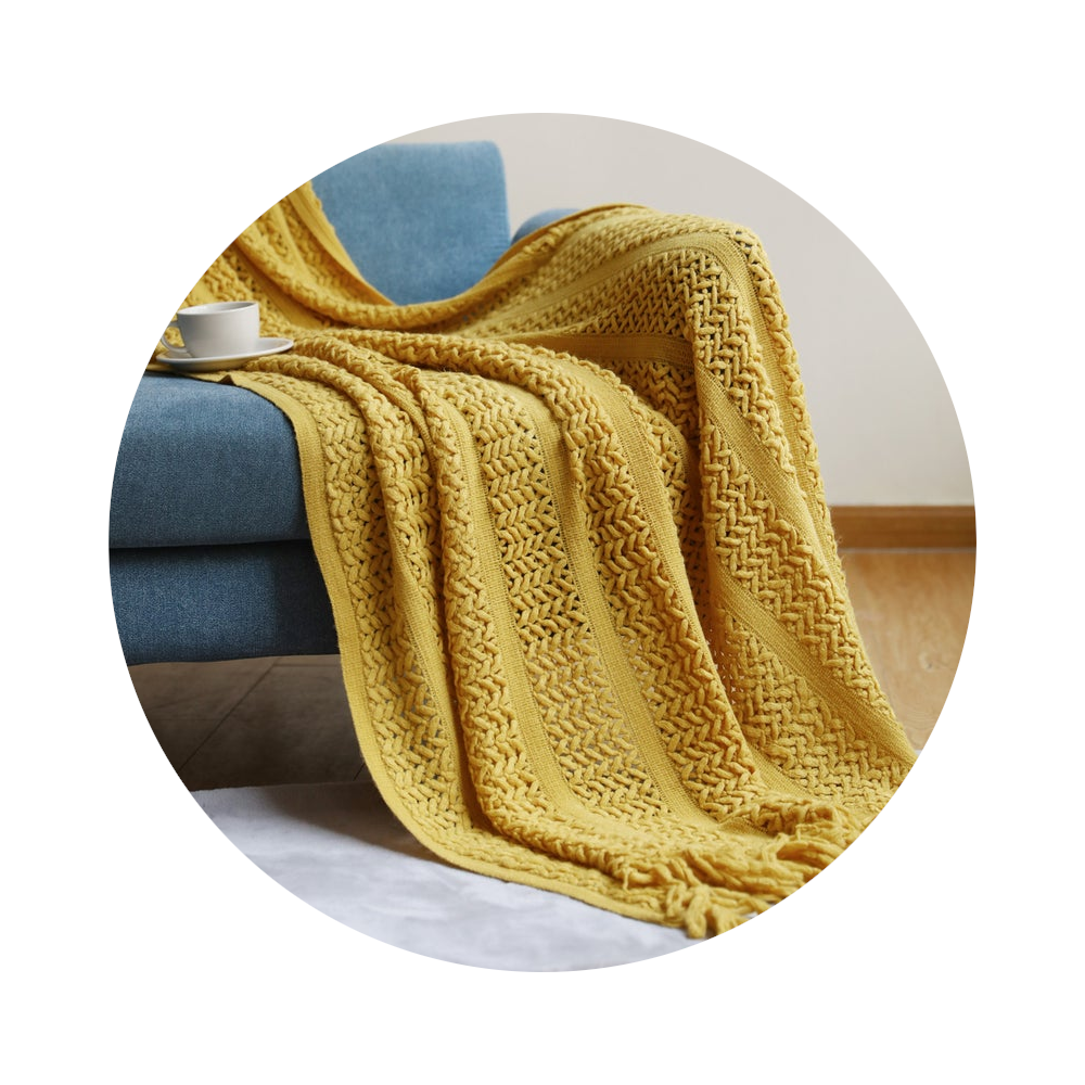 130Cm X 200Cm Warm Cozy Knitted Throw Blanket Yellow