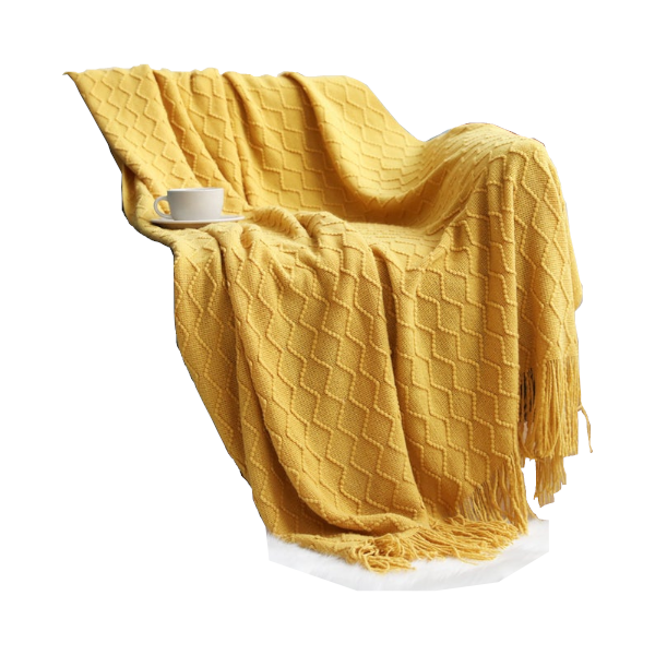 130Cm X 200Cm Warm Cozy Knitted Throw Blanket Yellow