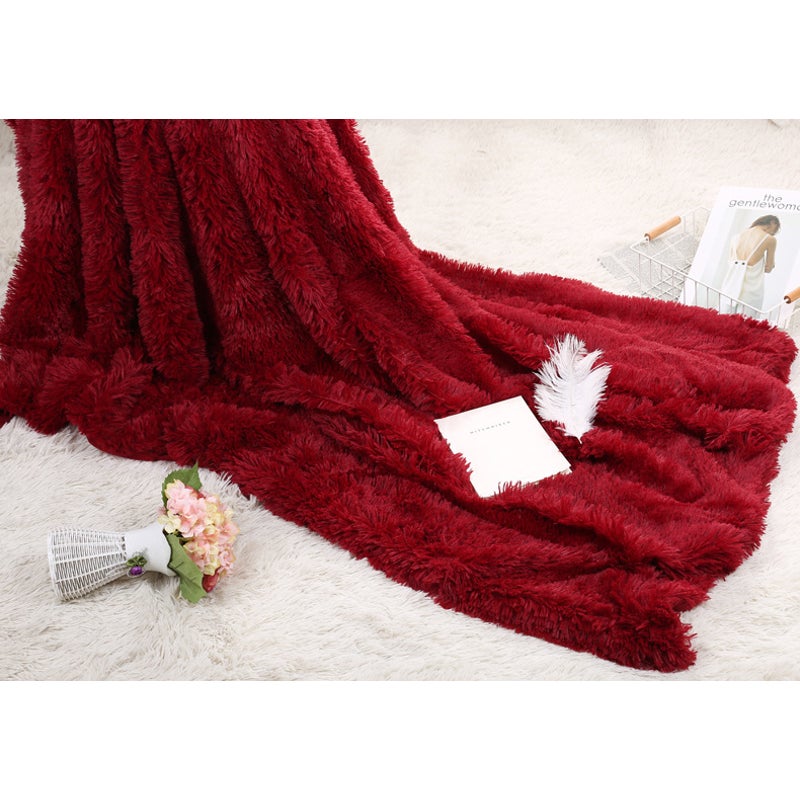 130X160cm Super Soft Long Coral Fleece Flurry Throw Blanket Barn Red