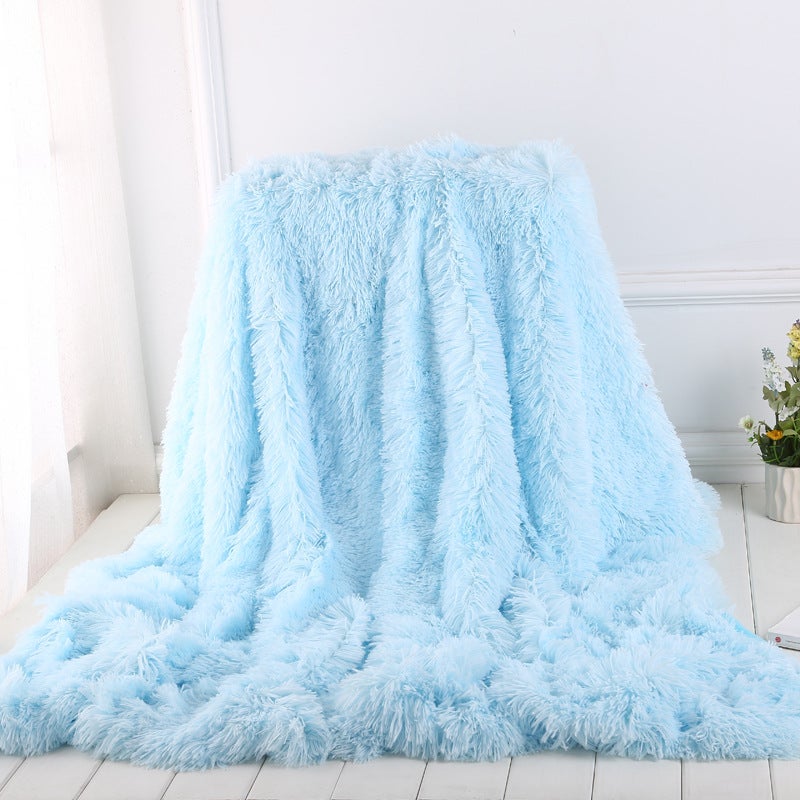130X160cm Super Soft Long Coral Fleece Flurry Throw Blanket Powder Blue