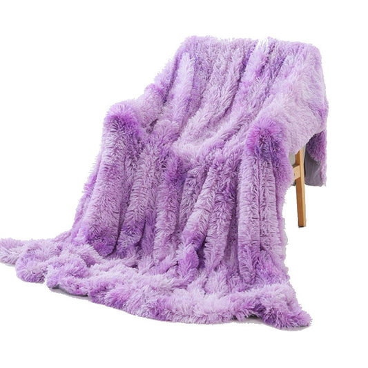 130X160cm Super Soft Long Coral Fleece Flurry Throw Blanket Purple