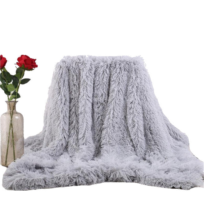 130X160cm Super Soft Long Coral Fleece Flurry Throw Blanket Grey