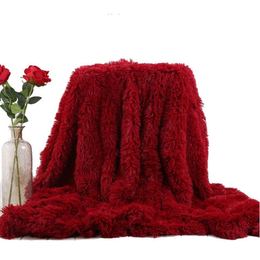 130X160cm Super Soft Long Coral Fleece Flurry Throw Blanket Barn Red