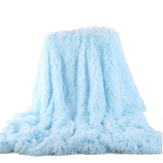 130X160cm Super Soft Long Coral Fleece Flurry Throw Blanket Powder Blue