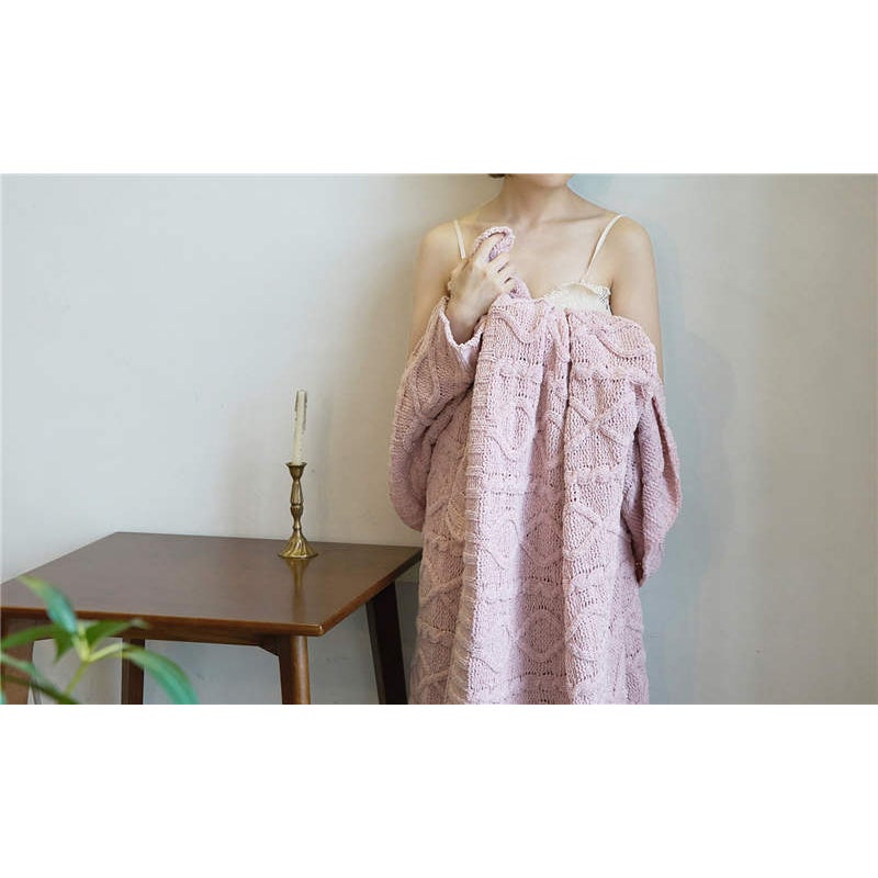 130Cm X 180Cm Warm Cozy Knitted Throw Blankets Pink