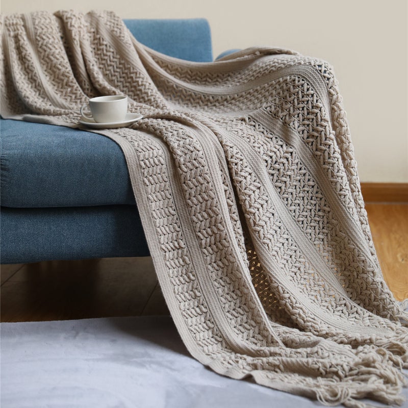 130Cm X 200Cm Warm Cozy Knitted Throw Blanket Tan