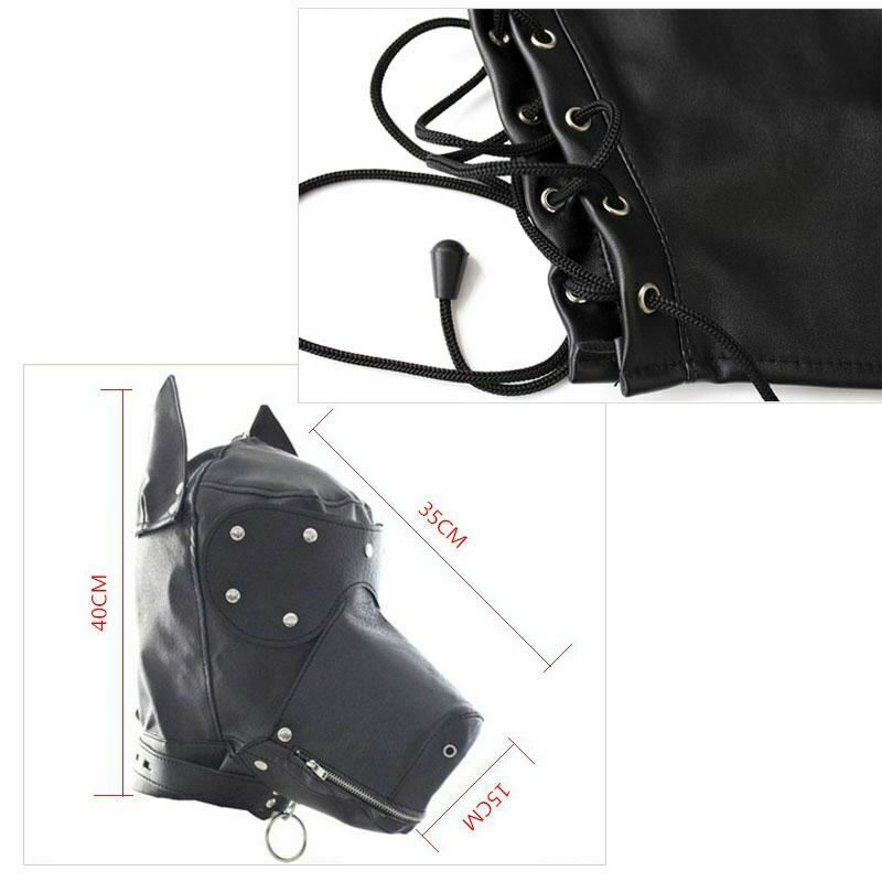 Black Dog Mask Full Hood Puppy Pet Play Bondage Kink Bdsm Fetish Restraints