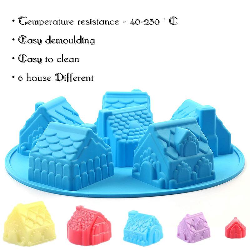 Silicone 3D Christmas Mini Gingerbread House Village Cake Chocolate Baking Mold