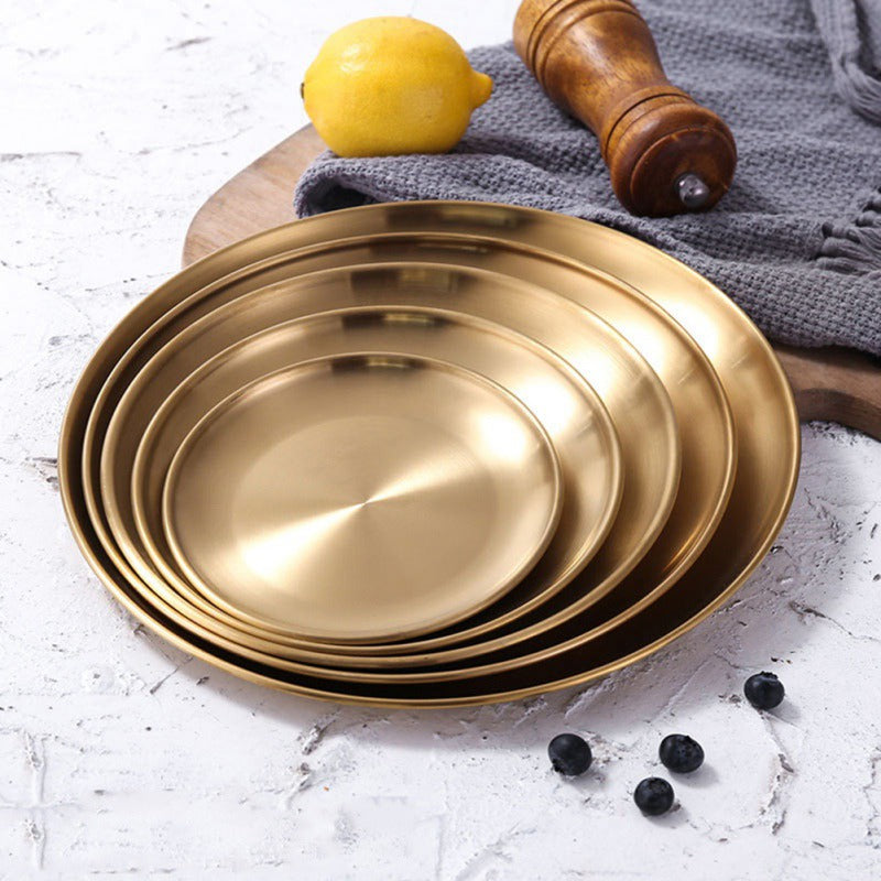 Retro Metal Round Tray Stainless Steel Snack Fruit Jewelry Storage Style