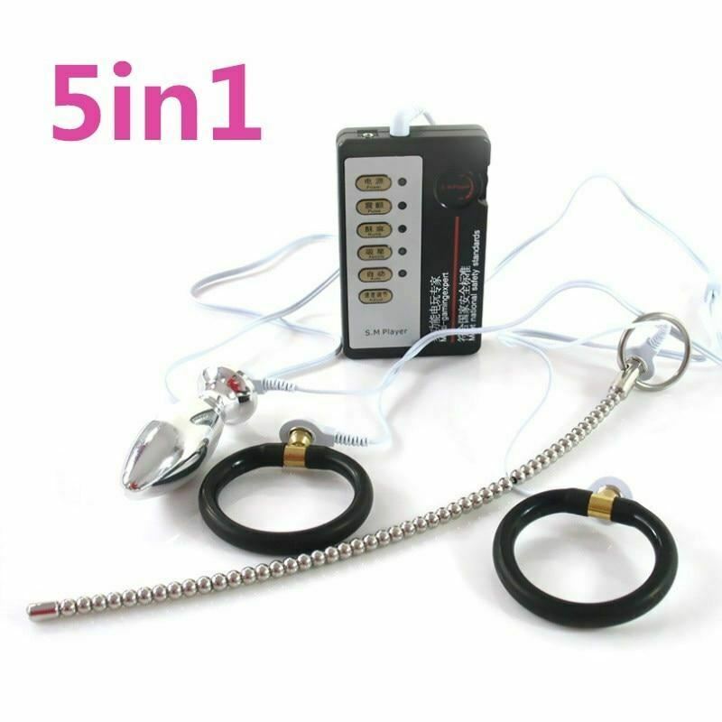 Black Cock Ring Anal Plug Urethral Sound Electric Electro Sex Stimulation Play