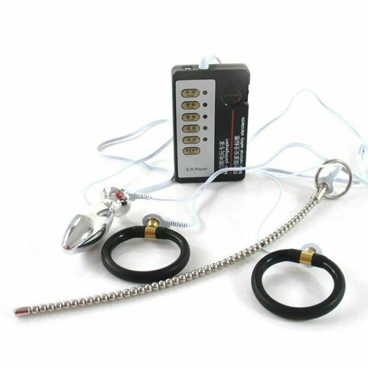 Black Cock Ring Anal Plug Urethral Sound Electric Electro Sex Stimulation Play