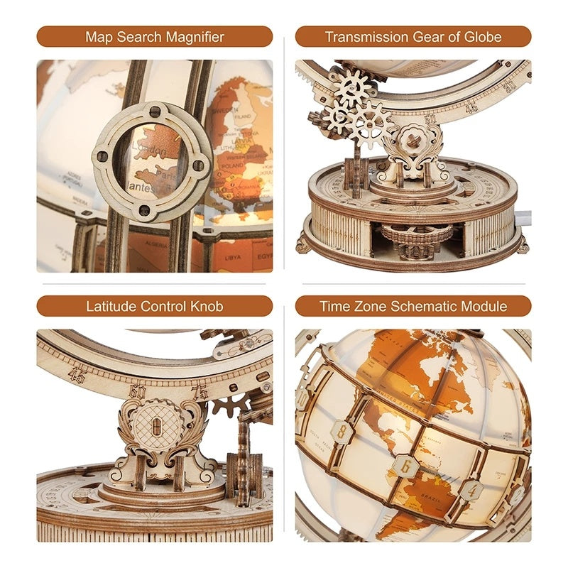 Okr Luminous Globe 3D Wooden Puzzle Model Building Kit For Children