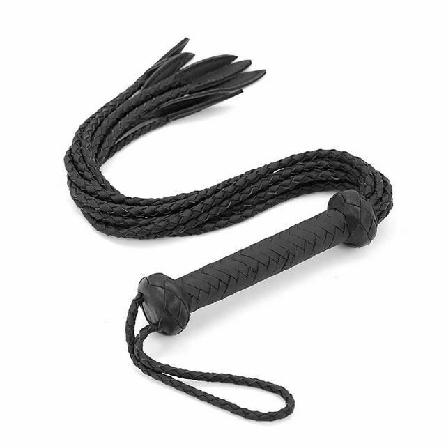 60Cm Black Red Brown Leather Flogger Braided Handle Tails Spanking Toy Bdsm