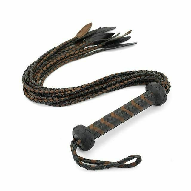 60Cm Black Red Brown Leather Flogger Braided Handle Tails Spanking Toy Bdsm
