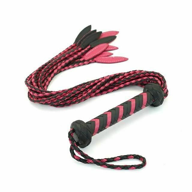 60Cm Black Red Brown Leather Flogger Braided Handle Tails Spanking Toy Bdsm