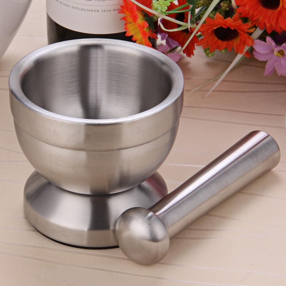Stainless Steel Mortar Pestle Manual Herb Grinder Kitchen Utensil
