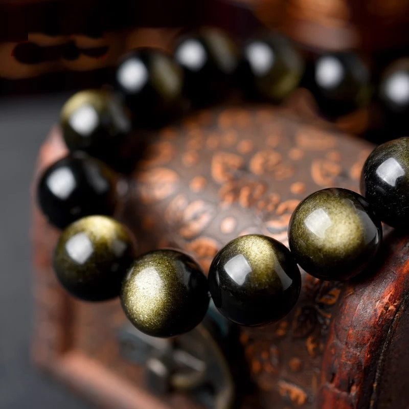 Veile Studios Gold Obsidian Stone Bracelet