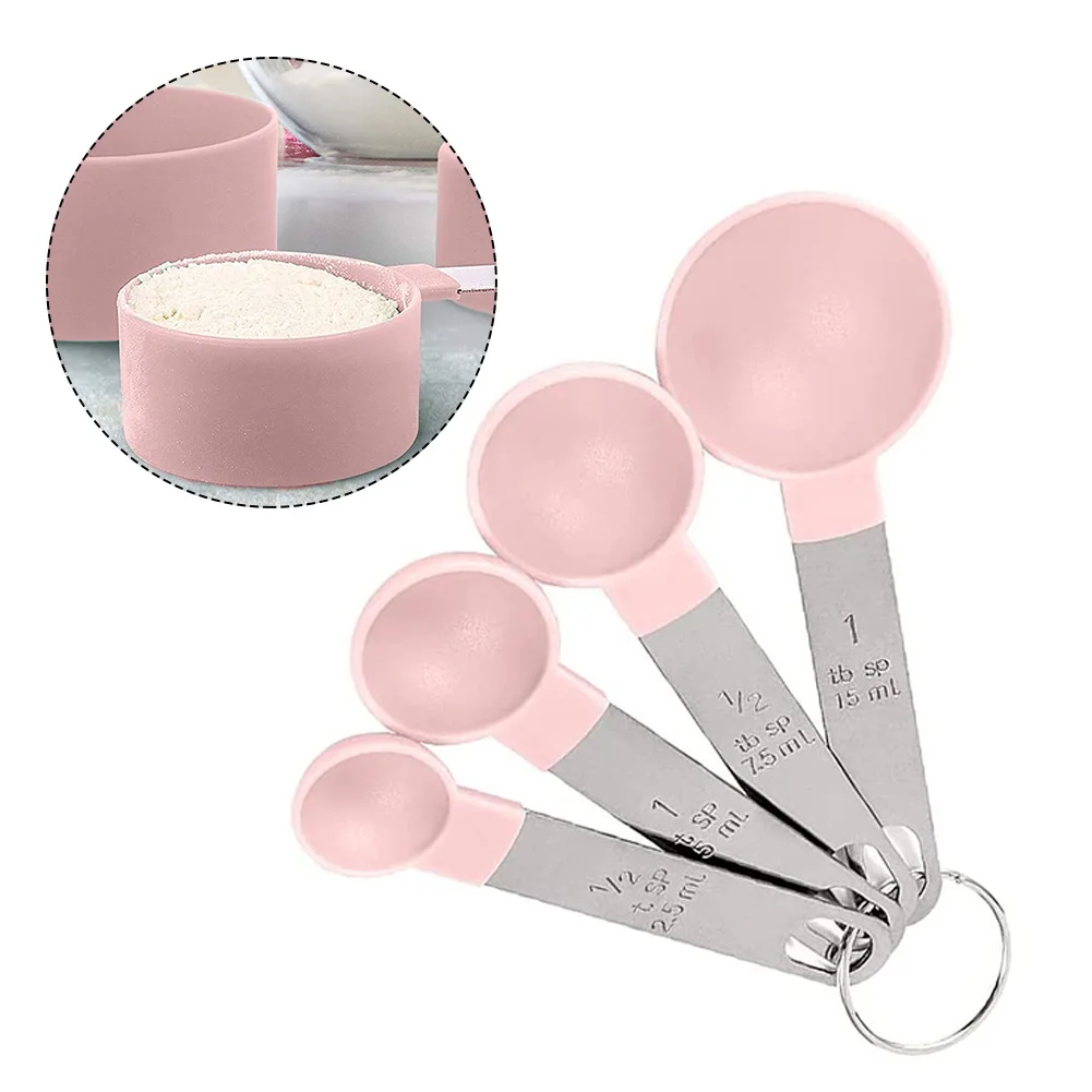 8 Pcs/Set Measuring Cups Multipurpose Spoons With Stainless Steel Handles Pink Baking Accessories Kitchen Gadgets Tool