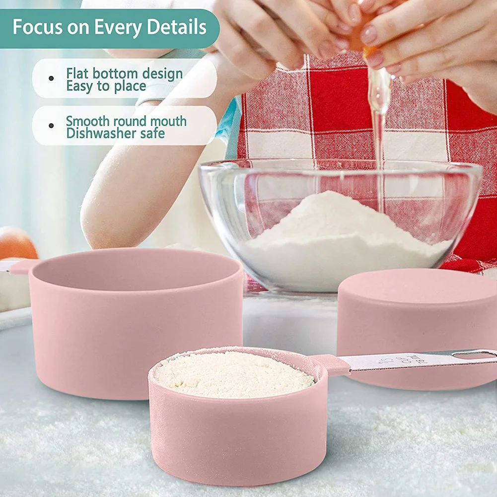 8 Pcs/Set Measuring Cups Multipurpose Spoons With Stainless Steel Handles Pink Baking Accessories Kitchen Gadgets Tool