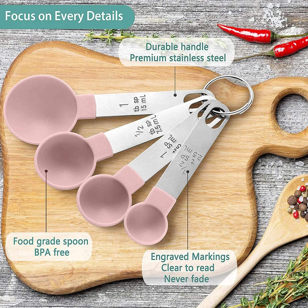 8 Pcs/Set Measuring Cups Multipurpose Spoons With Stainless Steel Handles Pink Baking Accessories Kitchen Gadgets Tool